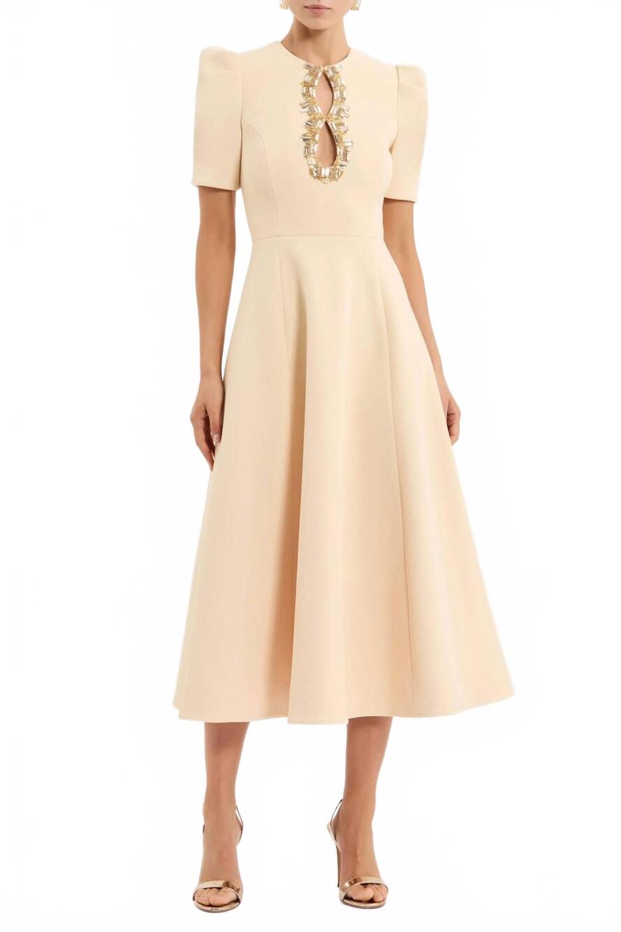 NEW REBECCA VALLANCE women's alexandrite midi dress in butter